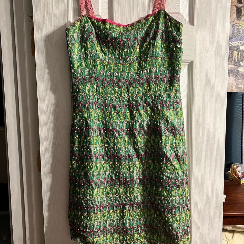 Beautiful green dress with pink straps